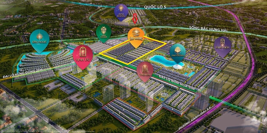 Tổng thể phân khu biệt thự Ánh Dương vinhomes Ocean Park 3