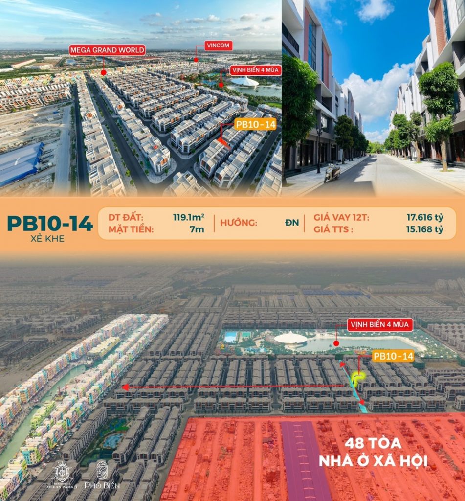 Bán liền kề Phố Biển 10 căn 14 Vinhomes Ocean Park 3 The Crown Hưng Yên giá rẻ