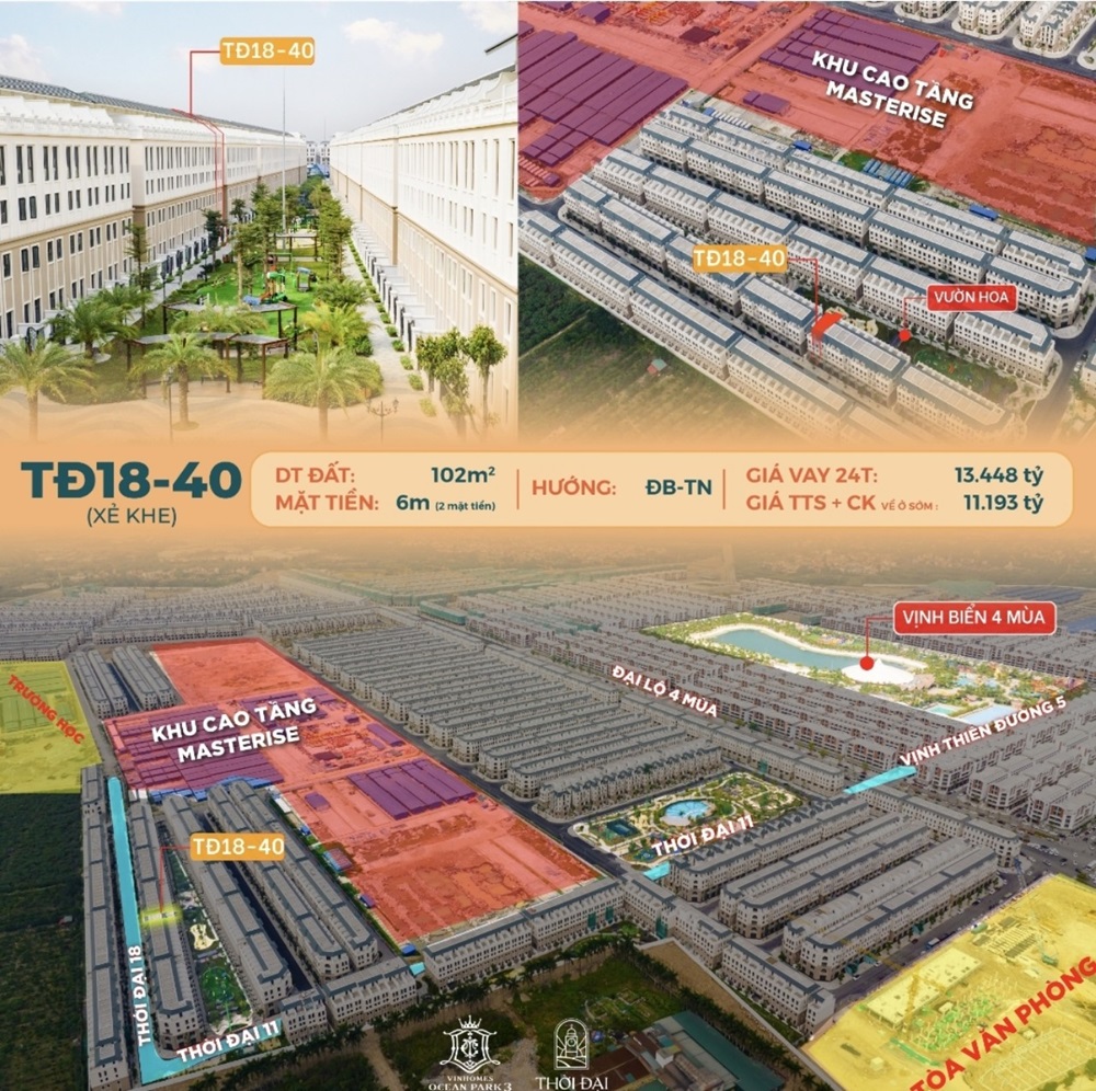 Bán liền kề Thời Đại 18 căn 40 Vinhomes Ocean Park Hưng Yên The Crown giá rẻ