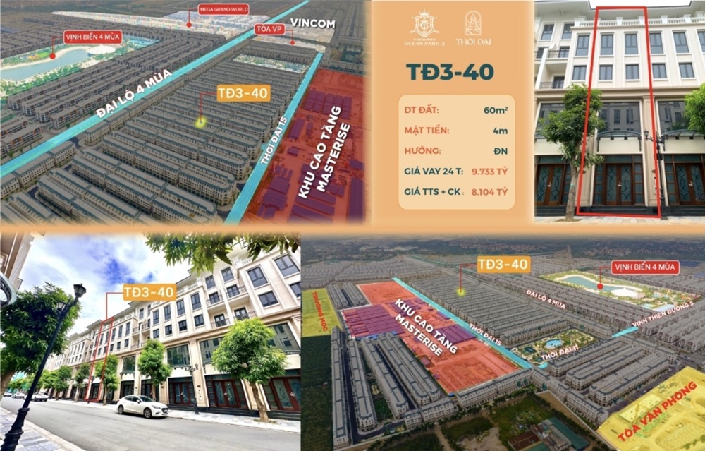 Bán liền kề Thời Đại 3 căn 40 Vinhomes Ocean Park 3 The Crown Hưng Yên
