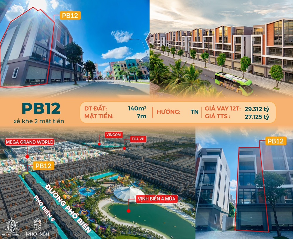 Bán shophouse Phố Biển 12 DT: 140m2 Vinhomes Ocean Park 3 The Crown Hưng Yên