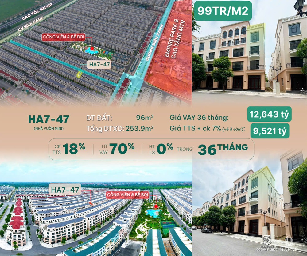 Bán liền kề Hải Âu 7 căn 47 Vinhomes Ocean Park 2 The Empire Hưng Yên