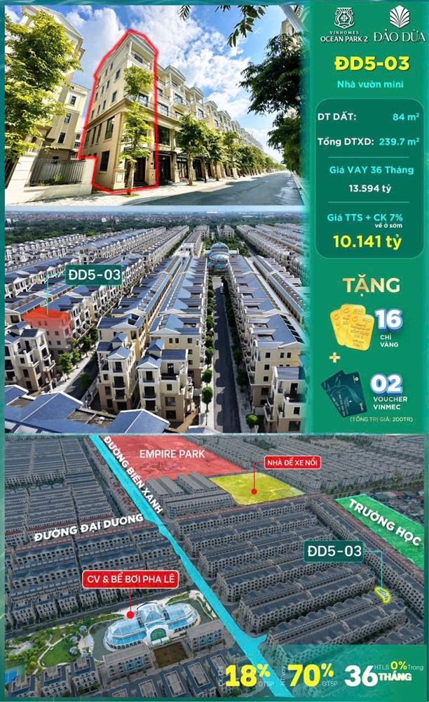 Bán liền kề xẻ khe Đảo Dừa 5 căn 03 Vinhomes Ocp2 diện tích 84m2