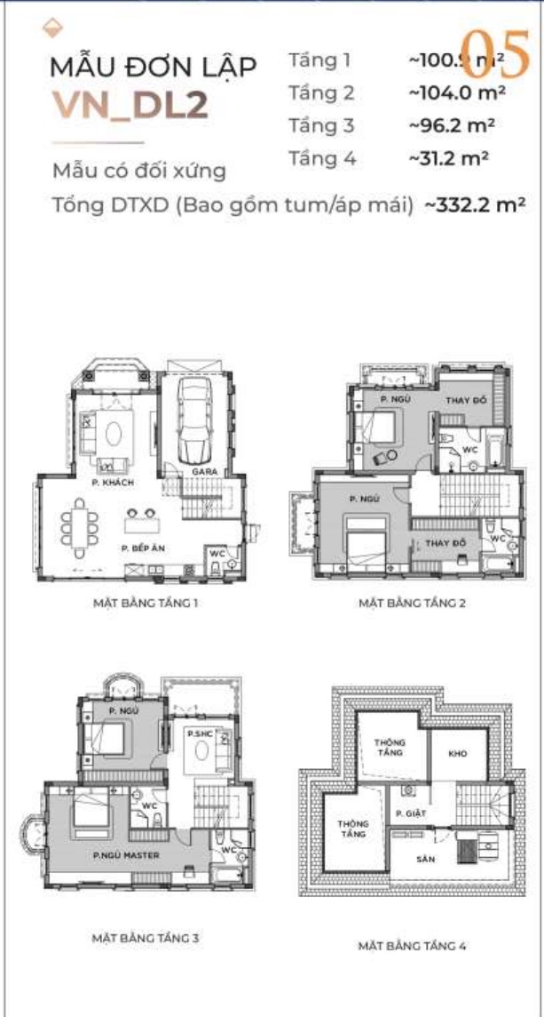 Layout thiết kế đơn lập Vinhomes Ocean Park 2 The Empire