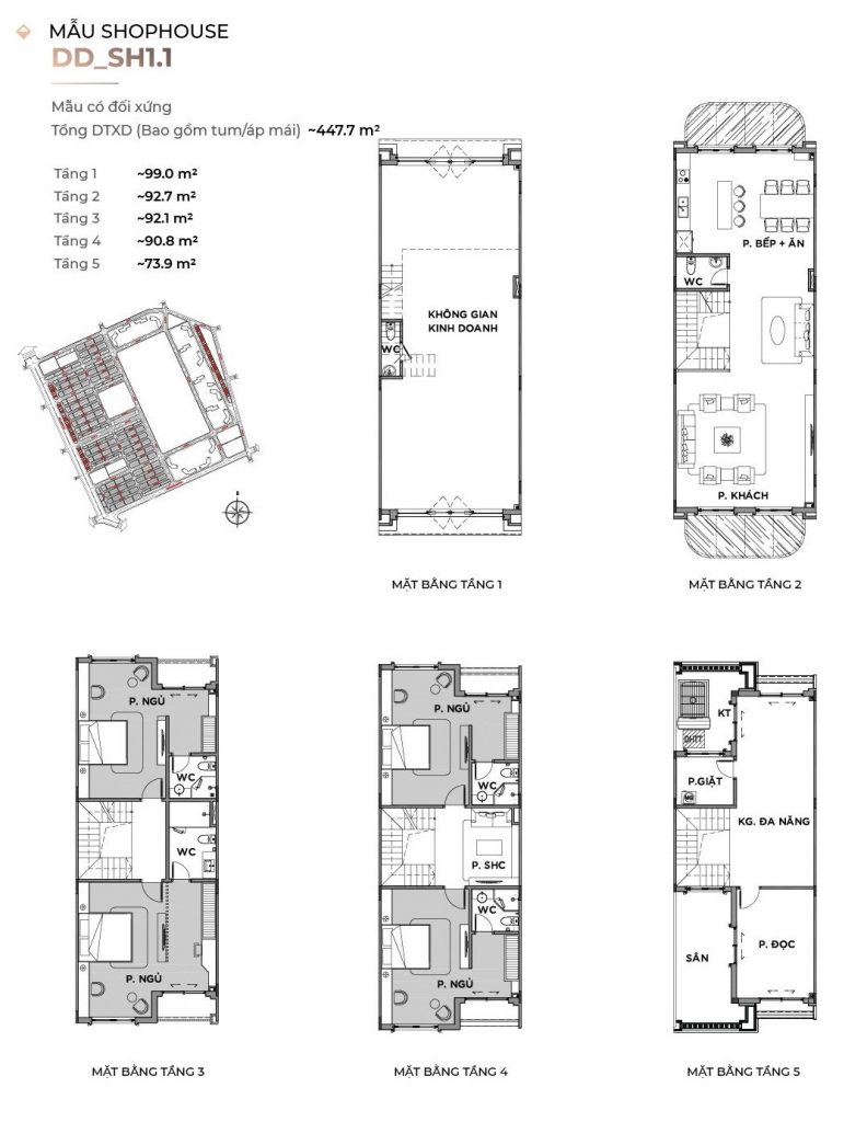 Layout shophouse San Hô Vinhomes Ocean Park 2