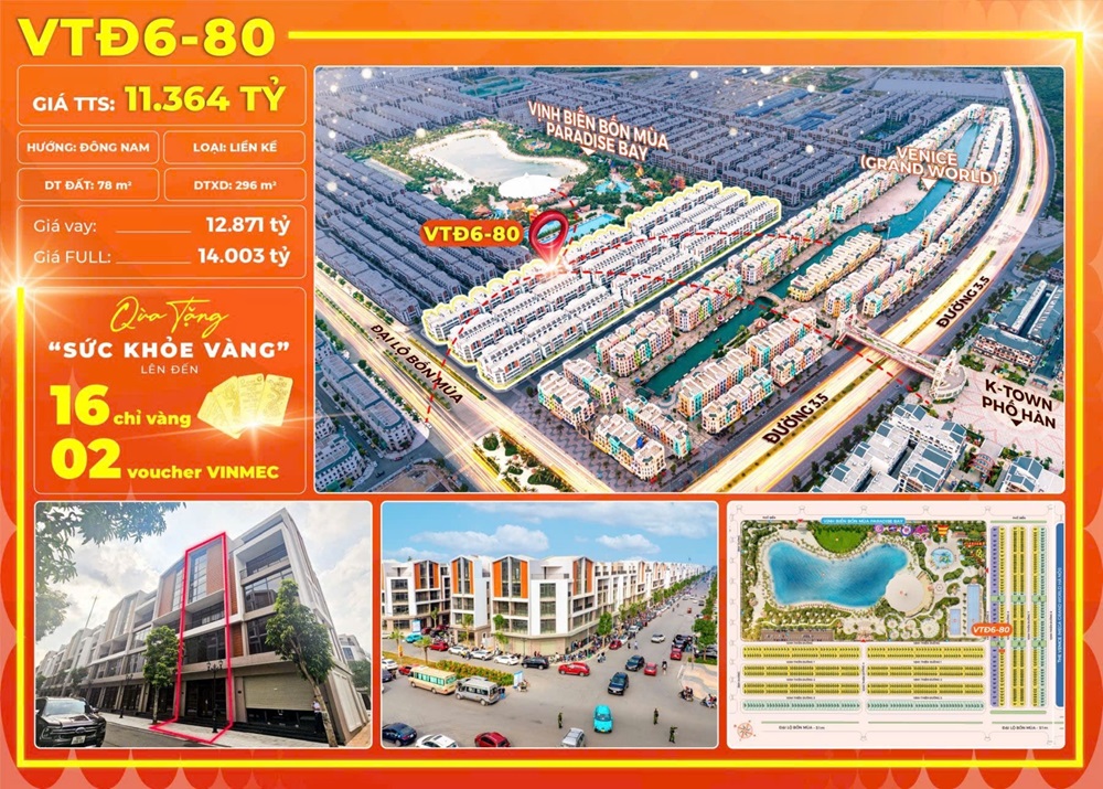 Bán liền kề Vịnh Thiên Đường 6 căn 80 Vinhomes Ocean Park 3 The Crown Hưng Yên