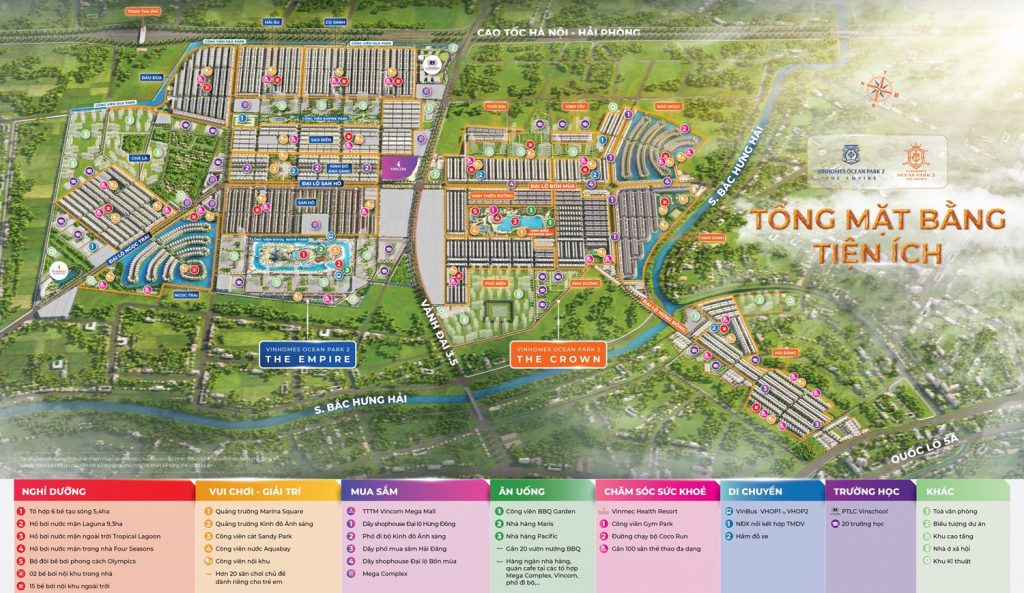 Tổng mặt tiện ích bằng Vinhomes Ocean Park 2, Vinhomes Ocean Park 3