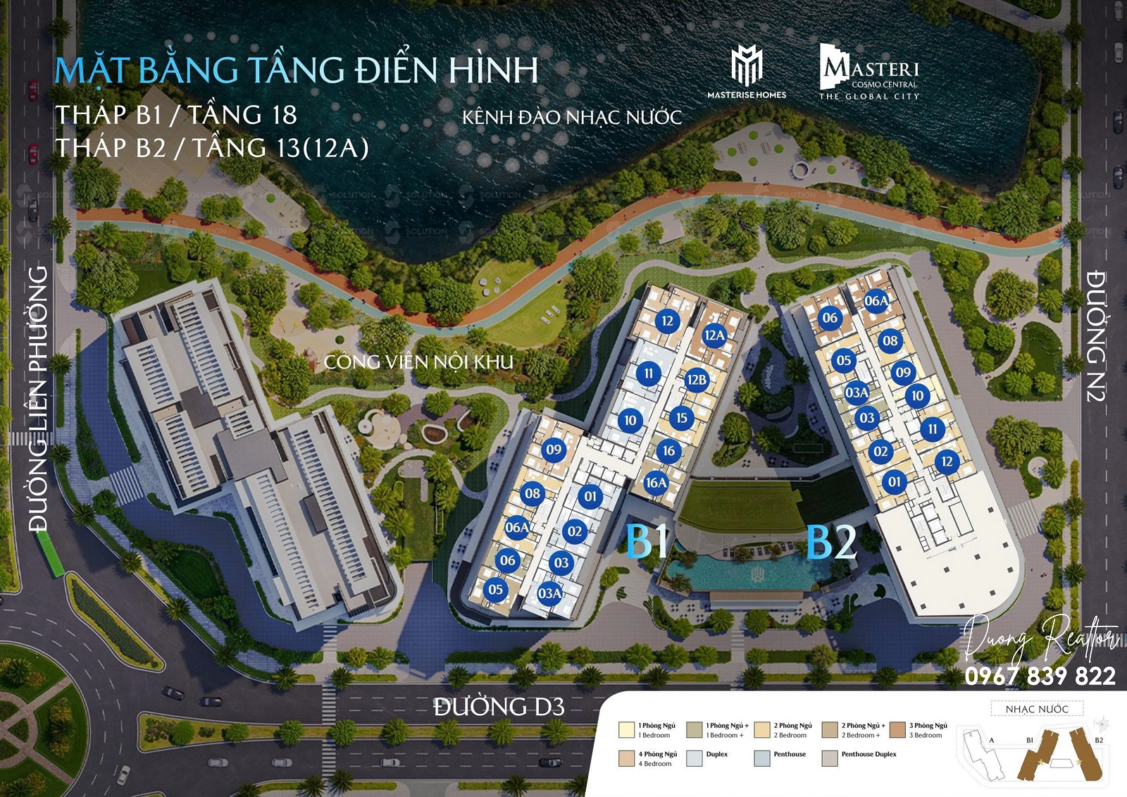 Mặt bằng Masteri Cosmo Central – từ tổng thể tới chi tiết từng loại